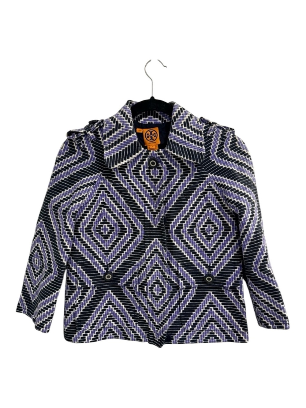 Tory Burch Black and Purple Woven Diamond Melchor  Jacket